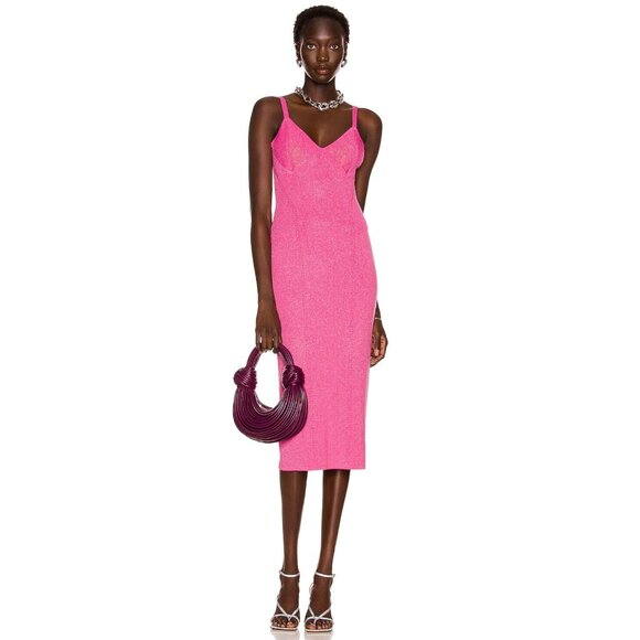 Staud Quartz Midi Slip Dress Party Cocktail Bodycon Metallic Peony Pink Large - Picture 1 of 16